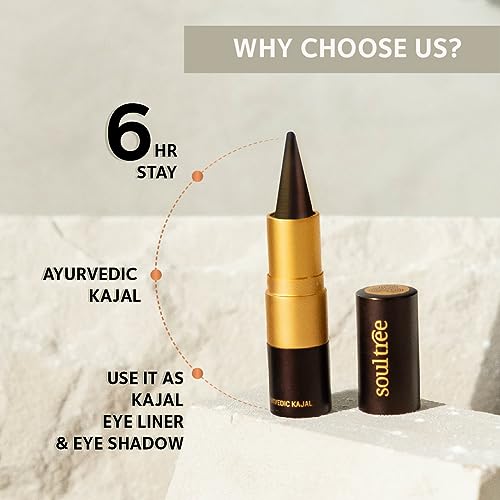 Image of SoulTree Ayurvedic Kajal | Pure Black 011 | Black Shade | Enriched with 100% Organic Ghee, Almond Oil & Camphor | Soothe, Cool & Nourish Eyes | Soothes, Cools, and Nourishes Eyes with Gentle Care 3gm