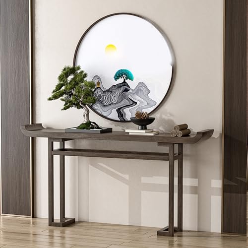 Consola de pasillo gris de 80cm con diseño estriado y balda de madera maciza 2