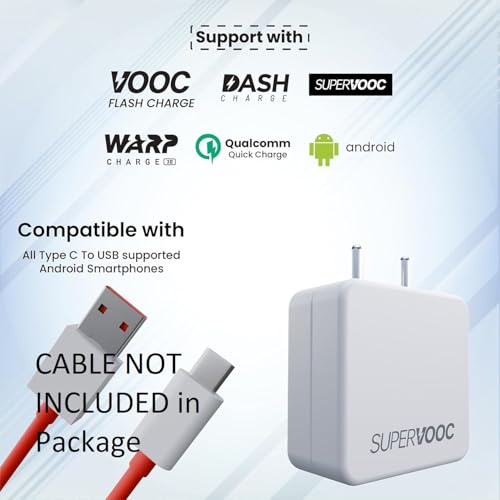 Image of Original 65w Adapter | for Super Fast Charging | superVOOC Adapter | Rapid Charging Solution | Compatible with op po F19 Pro+ & More