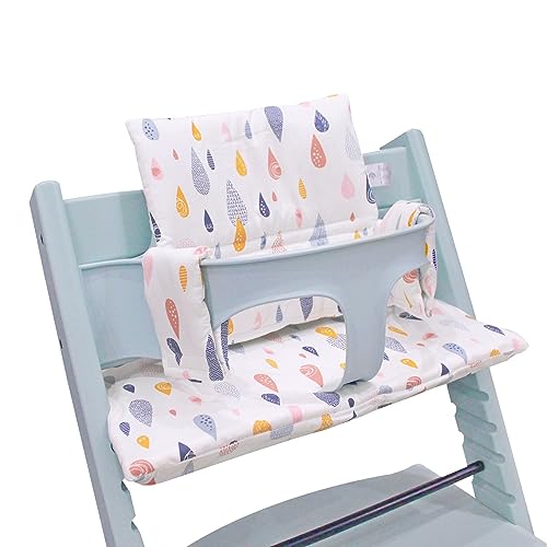 Image of ZARPMA Highchair Cushion Compatible with Stokke Tripp Trapp Chiar High Chair Insert Cotton Fabric Cover Filled with Cotton Padding (Colorful Drops)