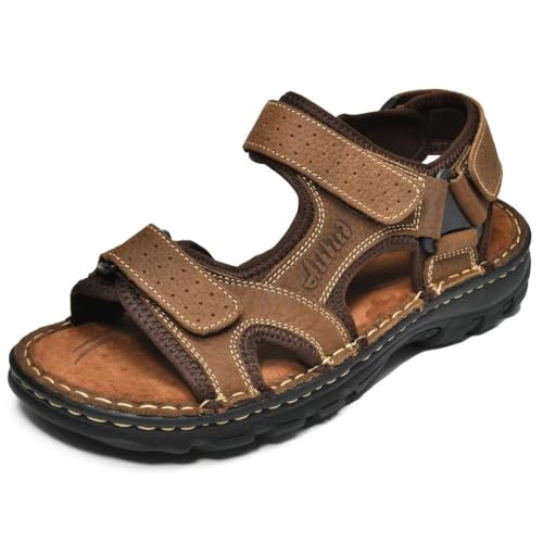 Image of Arkbird Men's Sandals, Premium Leather and Non-slip Rubber Soles Comfortable with Arch Support Outdoor Hiking Sport Summer Shoes Khaki 10