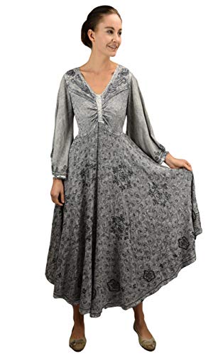 Agan Traders Women's 2025 Sping Bohemian Medieval Renaissance Embroidered Bell Sleeve Flared Calf Length Dress Gown2