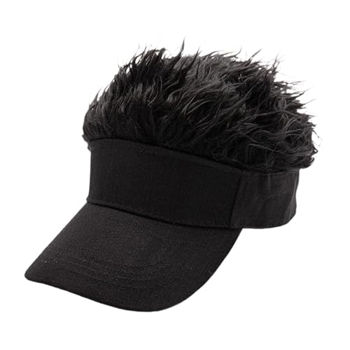 F Fityle Novità da uomo con visiera per capelli a spillo, divertente berretto da golf, parrucca finta, cappello da baseball con visiera, Berretto neri