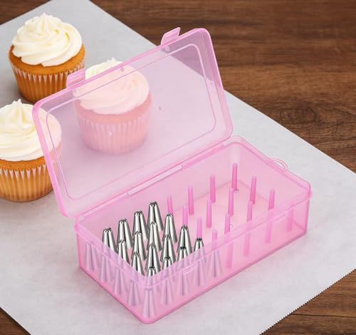 Piping Tip Organizer Box with Fixed Pins - 2 Pack, Holds 84 Tips, Clear Storage Case for Baking and Cake Decorating Tools (Piping Tips Not Included) (Pink) — view 4