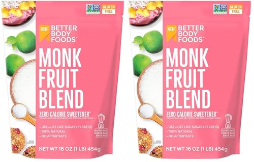 BetterBody Foods Monk Fruit Sweetener Blend, Raw Cane Sugar Substitute,