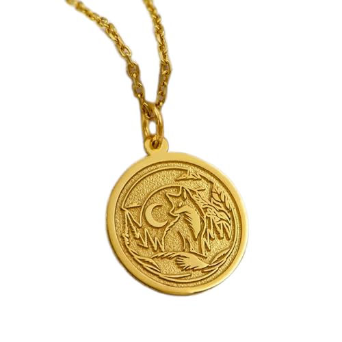 Collier pièce gravée renard LKBEADS argent plaqué or pour le quotidien
