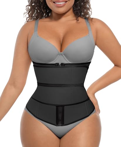 Waist Trainer for Women Long Torso Plus Size Double Belt Sauna Workout Trimmer Belts With Zipper 7 Steel Bones