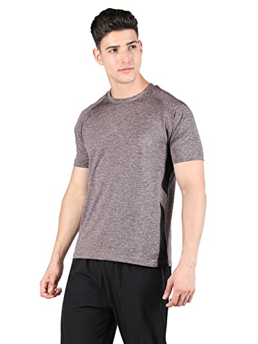 Image of CHKOKKO Men's Round Neck Gym Sports T-Shirt Light Brown Size L