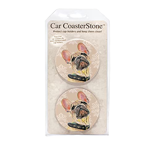 CoasterStone CR383 French Bulldog Car Coaster 2 Pack, Standard Size, Stone