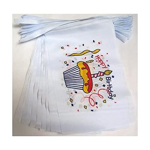 Image of AZ FLAG Happy Birthday Cake 6 meters BUNTING Flag 20 flags 9'' x 6'' - Birthday's party STRING flags 15 x 21 cm