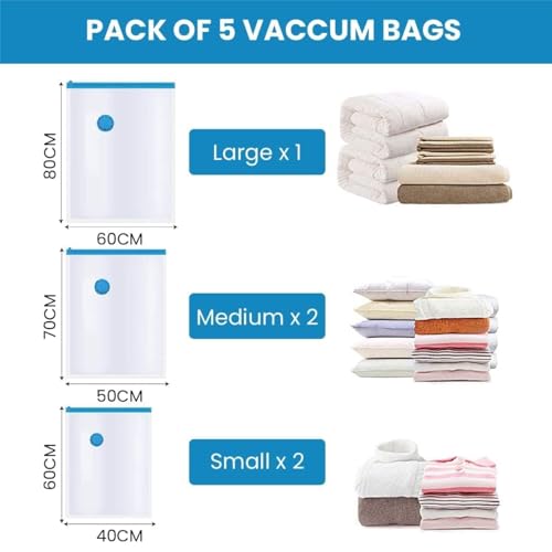 Image of Vacuum Storage Bags for Clothes and Bedding with Airtight Reusable Compression Design for Blankets, Sarees, Sweaters, Comforters, Mattress, Wardrobe, Travel, and Space Saving Storage
