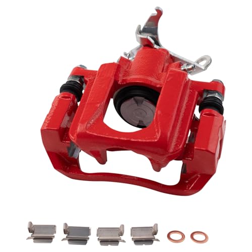 Image of TRQ Rear Right Brake Caliper w /Bracket Performance Red Passenger Side