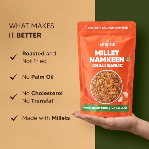 Image of Chatpata Chilli Garlic Millet Mixture | Crunchy & Healthy Namkeen Snack | Roasted & Diet-Friendly | Low GI & Weight Management Snack (Pack of 1-100gm)
