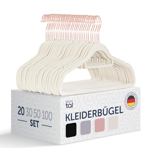 Blumtal Kleiderbügel 20 Stück - Kleiderbügel Samt 360° drehbar und belastbar - Kleiderbügel platzsparend und rutschfest - Kleiderbügel Weiß mit Samtbezug - Samtbügel - Weiße Kleiderbügel - Coat Hanger