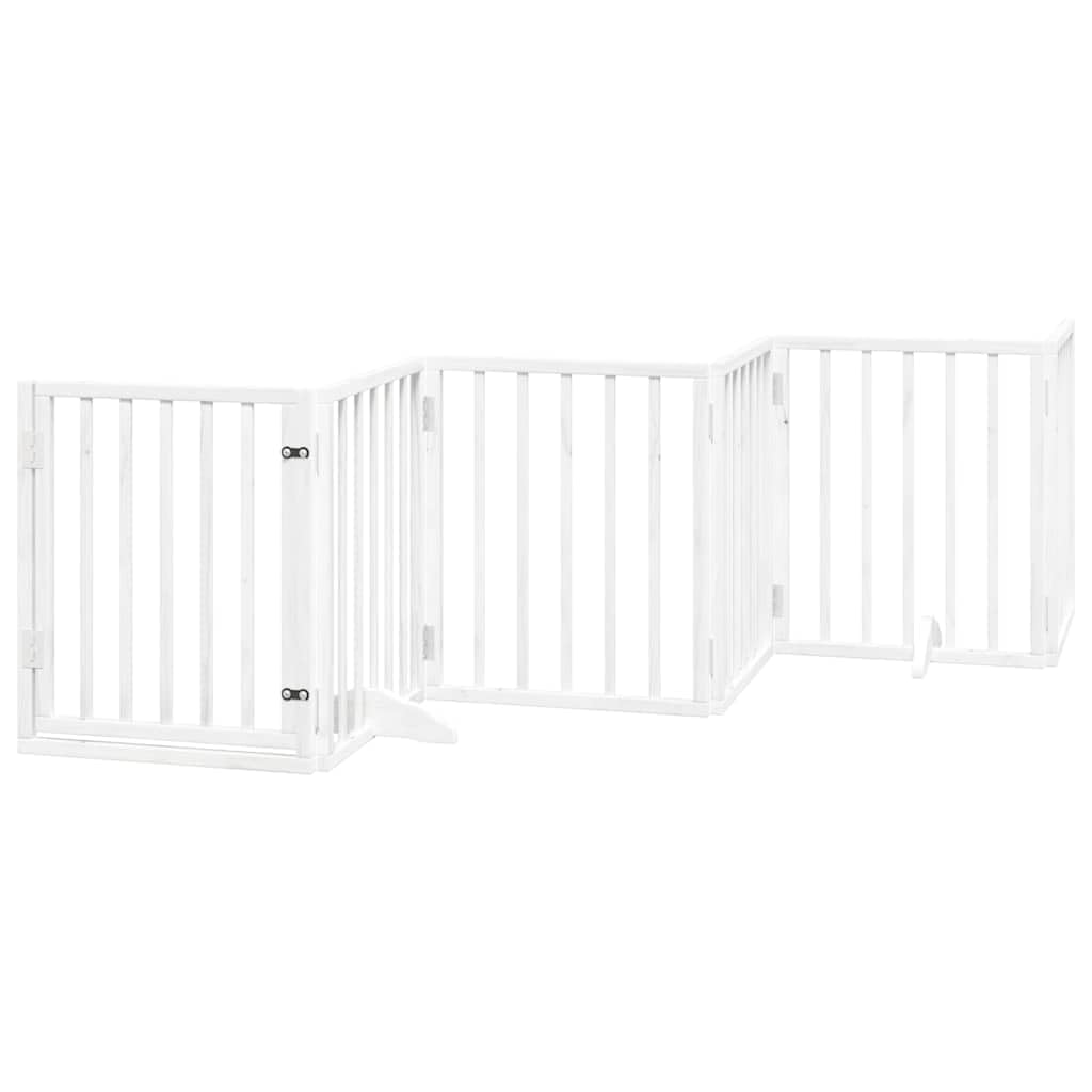 12-TLG. Puerta plegable para perros de madera de álamo blanca con puerta de 600 cm, independiente y portátil, barrera para interior y exterior, protección y seguridad para cachorros y perros