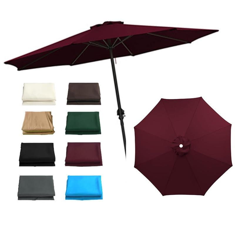 GSKFXJ Parasol Top Cover Patio Umbrella Replacement Canopy Cover 7.5ft 8ft 9ft 10ft Replacement Parasol Canopy, 6 Ribs 8 Ribs Parasol Replacement Cloth(Burgundy,2m/6.5ft-8Ribs)