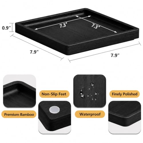 Image of Weenson Bamboo Bathroom Vanity Tray Countertop, Decor, 7.9 inch x 7.9 inch Black