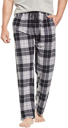 CYZ Men's Pajama Pants, Comfortable Mens pj Pants in Ultra Soft Fleece Fabric & Premium Micro Fleece Pajama Pants, BlackGreyPlaid, XLarge Size