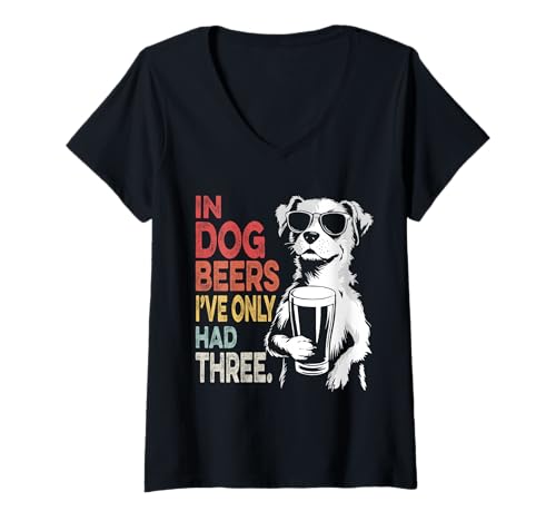 Donna In Dog Beers I've Only Had 3 Funny Beer Retro Beers Pun Bar Pub Maglietta con Collo a V