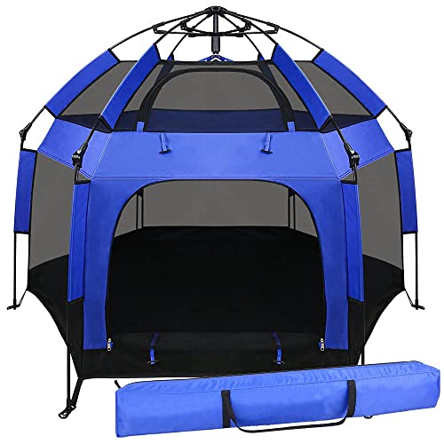 Outdoor Baby Playpen with Canopy Beach Tent for Kids and Toddlers Portable Lightweight Pop Up Pack and Play Playards with Travel Bag,61"*61"*49.2"