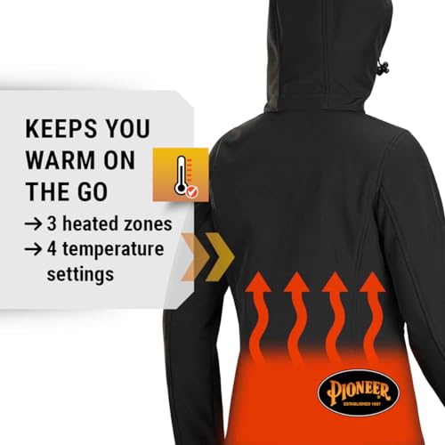 Pioneer Women’s Heated Softshell Jacket – For Winter and Cold Weather – Water Resistant - Detachable Hood and Pockets - Black2