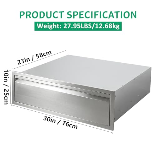 Image of Outdoor Kitchen Drawers 30 inch W x 10 inch H x 23 inch D Stainless Steel Single Drawers with Hidden Handle for BBQ Island, Patio Grill Station & Outdoor Kitchen Cabinets