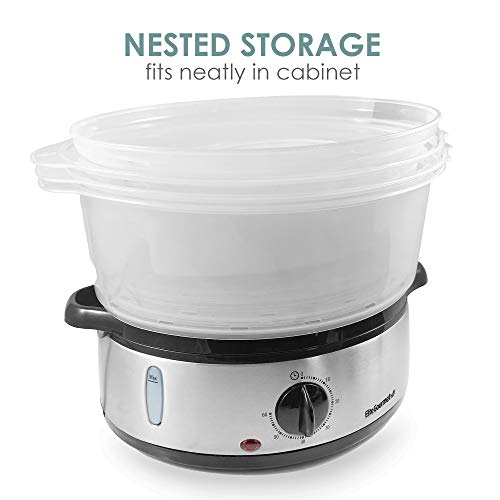 Elite Gourmet EST4401 Electric Food Vegetable Steamer with BPA-Free 3 Tier Stackable, Nested Basket Trays, Auto Shut-off 60-min Timer, 800W, 9.5 Quart, Stainless Steel - Image 7