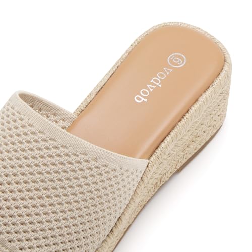 vodvob Women's Espadrilles Wedge Sandals Platform Slip On Slide Sandals Open Toe Bohemia Mules Summer Beach Casual Heels Sandals4
