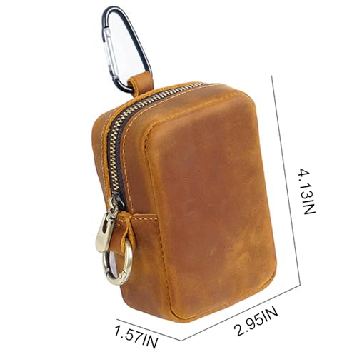 leather coin pouch for men - small crazy horse genuine leather zero wallet pouch with zipper for cash, cards, coins lipstick and other small things with key chain(dark green) (Brown)3