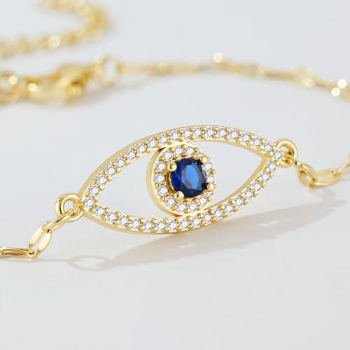 SUPNEER 18K Gold Evil Eye Bracelets for Women 5A Cubic Zirconia Blue Eye | Adjustable Link Bracelets Set, 2Pcs Protection, Jewelry Gift with Card for Mother's Day Christmas - image 2