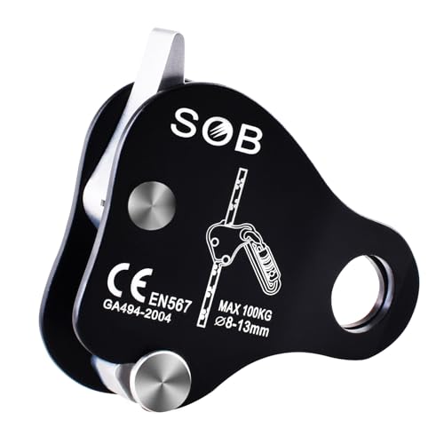 Azarxis Climbing Descender Ascender Belay Device Self Locking Fall Protection Rappel Equipment Rope Grip for 8-13mm Rope for Rock Mountaineering Aerial Work Caving Rescue Tree Arborist (Black)