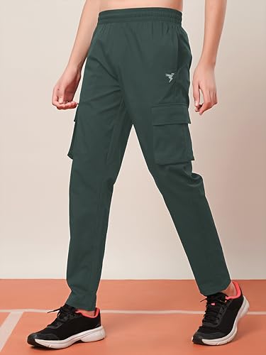 Image of TECHNOSPORT Boys' Solid Straight Fit TS Flexi Cargo Trackpants Drawstring 4-Pocket Polyester Joggers for Sports Play School UPF50+ Anti Odour