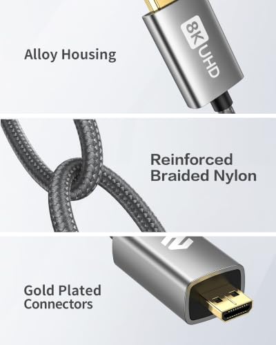 Silkland Micro HDMI to HDMI Cable 10ft, [Gold Plated, Sturdy Aluminum] Supports 4K@60Hz, HDR, Ethernet, ARC, Compatible with Raspberry Pi 4, GoPro Hero 3/4/5/6/7, Cam Link 4K, A6400 A6000 Camera