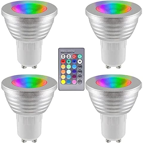 iNextStation GU10 LED Light Bulbs RGB, 110V-220V Dimmable 3W Colour Changing Spot Light Bullb with Remote, GU10 Bulb, Energy Saving Light Bulb, 4 Pack Cover