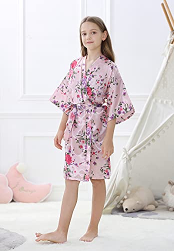 Kid Girls Silky Kimono Robes Party Set with Floral Patterns for Spa Brithday Wedding Short Robes3