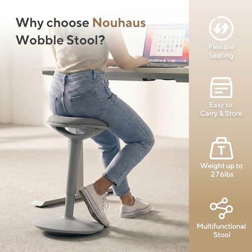 Image of Nouhaus Standing Desk Stool, 22 inch-28 inch Height Adjustable Swivel Desk Wobble Chair, Portable Tall Office Stools w /Rocking Motion, Foam-Padded Wobble Stool Adult for Office, Classroom(Ergo Poise, Grey)