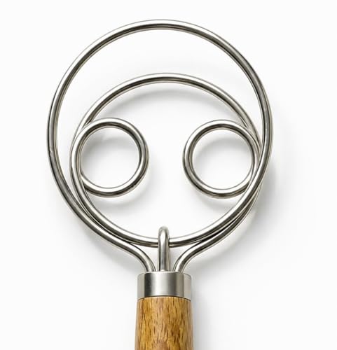 Premium Danish Dough Whisk -13 Inch Stainless Steel Dough Mixer For Bread,pizza,Pastry, Cake, Cookies Dough - Soiled Wooden Handle -Perfect Baking wisking tool - For dough mixer And Home Bakers
