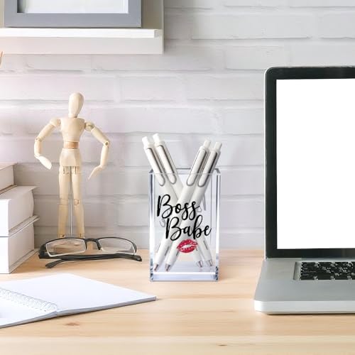 Image of Boss Babe Acrylic Makeup Brush Organizer Holder, Funny Babe Pen Holder Cup, Promotion Appreciation Gifts for Women Female Girl Boss Boss Lady t Makeup Lover, Thank you Gifts for Female