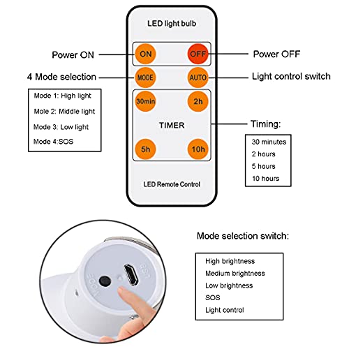 FLRONGSUN Lot de 2 ampoules solaires de camping portables 200-300 lm Télécommande 4 modes Lanterne LED d'intérieur pour poulailler, randonnée, pêche, abri de jardin, éclairage d'urgence USB – vue 4