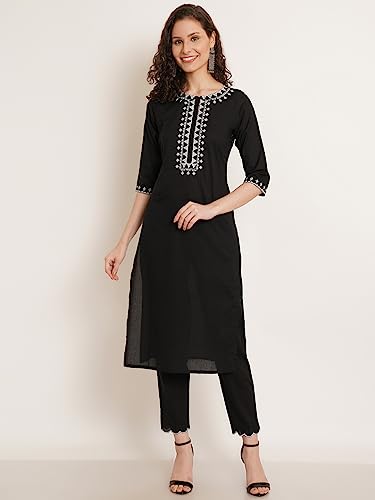 Image of Pure Cotton Embroidered Women Kurta and Pant Set