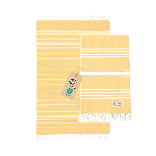 Salt Earth 100% Cotton Sateen Turkish Beach Towel 36x72 Oversized Beach Towels Sand Resistant Soft Quick Dry & Absorbent Towels for Bathroom Travel Home Pool Spa Bath & Swim (Yok Yellow)