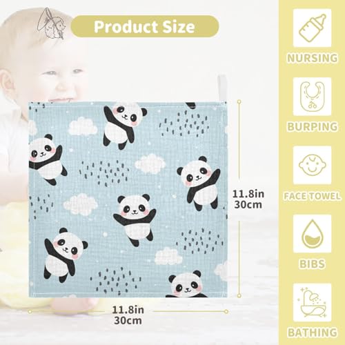 Image of YETTASBIN Panda Muslin Baby Hand Washcloths, Soft Cotton Bath Face Towel, 4 Layers Extra Absorbent Feeding Burp Cloth for Newborn Infant, 5 Pack