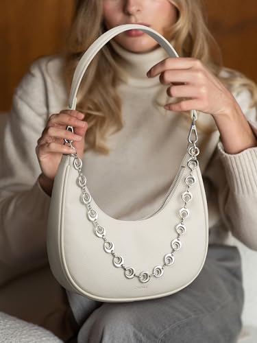 CHUNLI Small Shoulder Bag for Women, PU Leather Crescent Hobo Purses with Silver Chain, Women's Work Casual Evening Handbag2