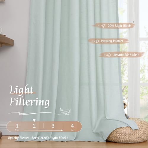 Image of LAMIT 48 Inch Short Window Linen Curtains, Soft Faux Linen Light Filtering Panels Rod Pocket Neutral Drapes for Cafe /Bathroom /Loft Room, Light Blue, 2 Panels, 42 x 48 Inch