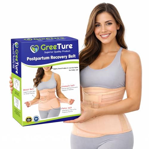 GREETURE 3 in 1 Post Pregnancy Abdominal Belt for Women, C-Section Abdomen Belt & Belly Wrap for After Delivery Recovery – Adjustable Postpartum Belt, Maternity Belt for Waist, Pelvis & Tummy Support (Free Size) (Beige)