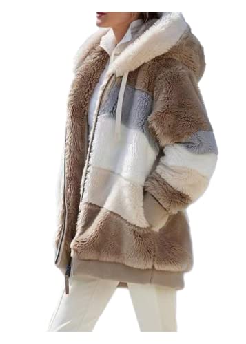 ShangSRS Sudadera con Capucha Mujeres de Invierno Sudadera Caliente De Manga Larga Coincidencia de Color de Felpa Chaqueta Abrigo Mujer Otoño-Invierno Hoodie con Cremallera (Caqui, XL)