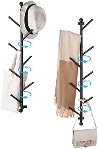 2 Pack Wall Mount Coat Rack with 16 Hooks, Rotary Coat Tree for Coat Hat Bag Scarf Clothes, Modern Tree Branch Style Hat Rack for Entryway Hallway Bedroom