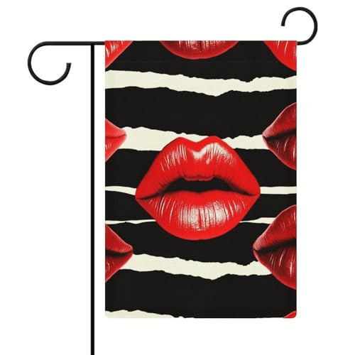 Banderas de jardín con labios rojos para decorar terrazas pequeñas este verano 2