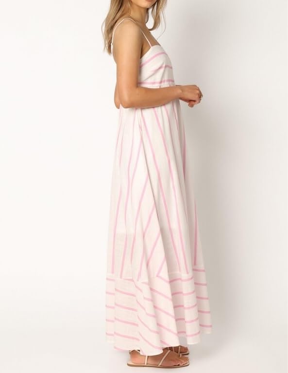 Image of NUFIWI Women Summer Striped Maxi Dress Spaghetti Strap Cutout Ruffle Long Dress Flowy Swing Beach Vocation Dress