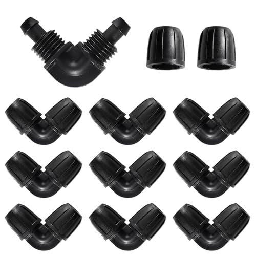 VooGenzek 10 Pezzi 8/12 mm Raccordi per Irrigazione, Adattatore a Gomito per Irrigazione a Goccia, Connettori per Irrigazione, Drip Tubing Connettori Spinati, per Prato, ​Giardin